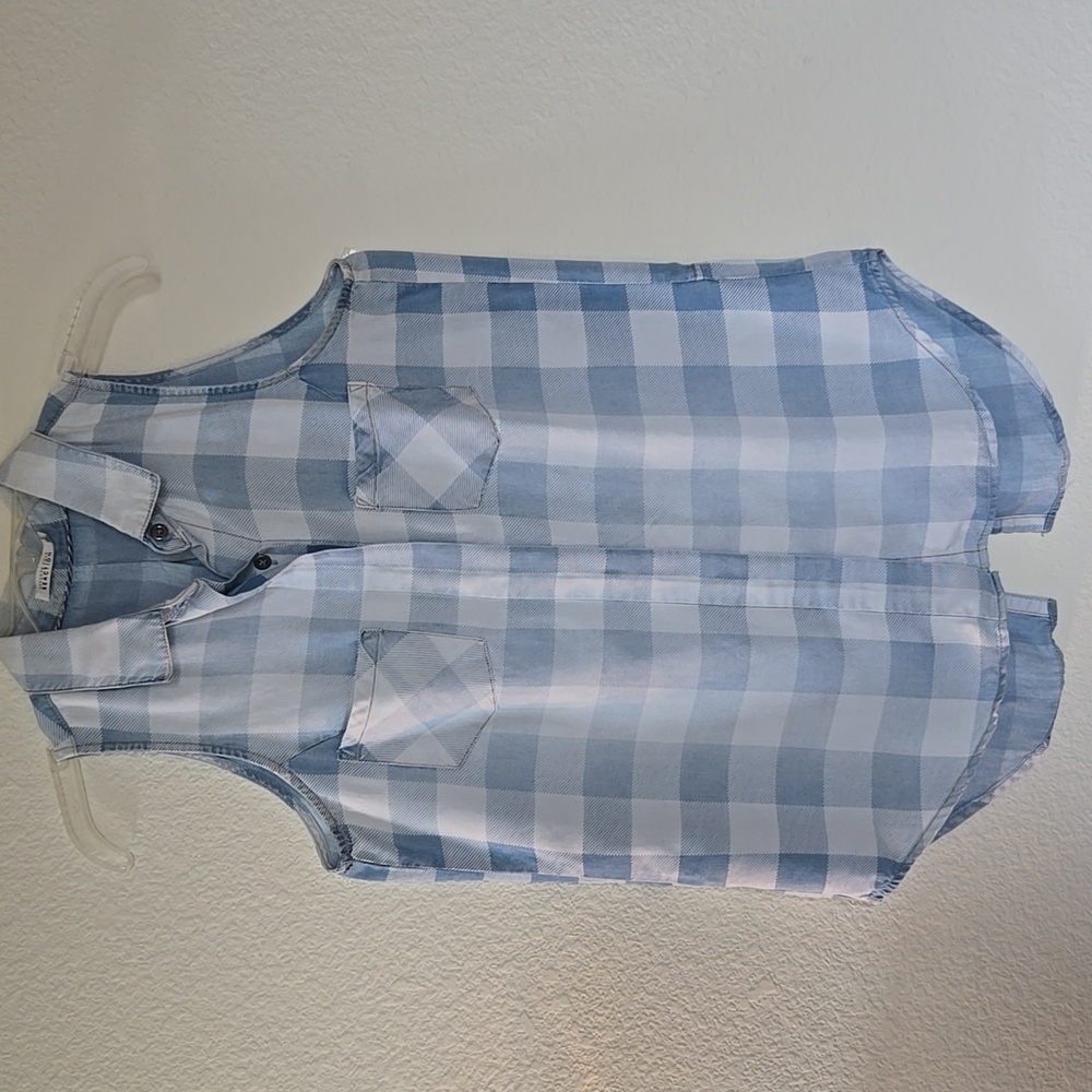 Blue Checkered Sleeveless Women's Shirt